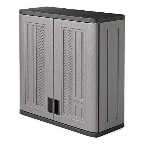 Suncast BMC3000 Cabinet-Resin Construction for Wall Mounted Garage Storage, 30.25" Organizer, Silver/Platinum Suncast