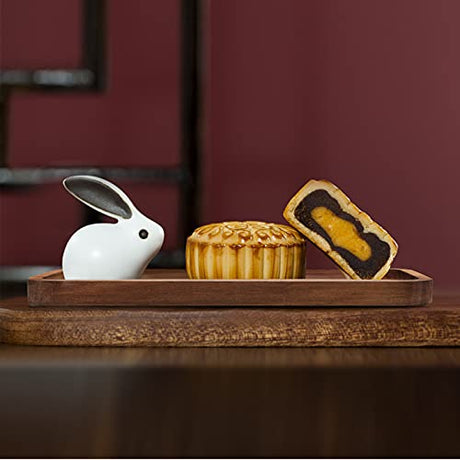 FUNSUEI 11.8 x 5.1 Inches Set of 6 Wooden Serving Platters, Acacia Wooden Serving Trays with Grooved Handle Design, Rectangular Wooden Platters for FUNSUEI