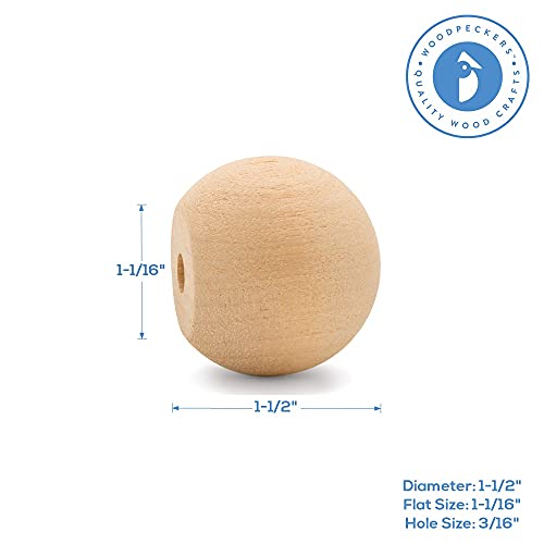 Unfinished Wood Ball Knobs 1-1/2 inch for Kitchen Cabinet Knobs, Drawer Knobs, Dresser Knobs and Crafts, Pack of 12, by Woodpeckers Woodpeckers