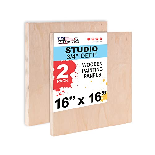 U.S. Art Supply 16" x 16" Birch Wood Paint Pouring Panel Boards, Studio 3/4" Deep Cradle (Pack of 2) - Artist Wooden Wall Canvases - Painting U.S. Art Supply