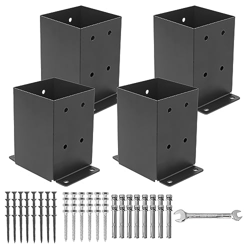AXWHYS 4×4 Post Base 4 Pcs, (Inner Size 3.5x3.5) Post Brackets, Heavy Duty Black Metal Powder-Coated Thick Steel Post Anchor Outdoor for Support Deck AXWHYS