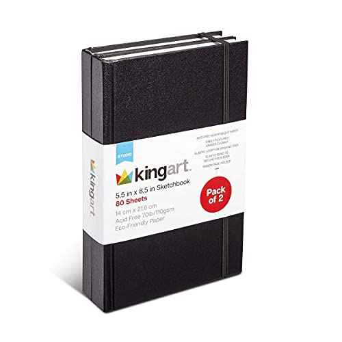 KINGART Hardcover Sketchbook Journal, 2-Pack, 70 Pound (110 GSM), 5.5" X 8.5", 80 Sheets - WoodArtSupply