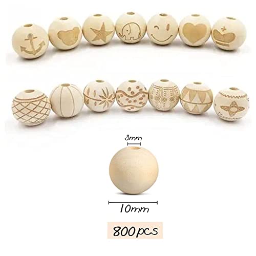WLIANG 800 Pcs 10mm Natural Wood Beads, Unfinished Round Bulk Spacer Wooden Beads for DIY Crafts, Garlands Farmhouse Holiday Decor, Jewelry Bracelet WLIANG
