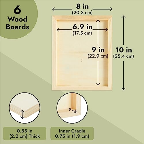 6 Pack of Unfinished Wood Canvas Boards for Painting, 8x10 Inch Deep Cradle Wooden Panels for Crafts (Blank, 0.85 Inches Thick)