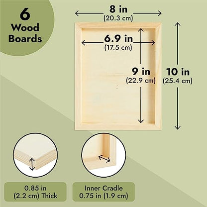 6 Pack of Unfinished Wood Canvas Boards for Painting, 8x10 Inch Deep Cradle Wooden Panels for Crafts (Blank, 0.85 Inches Thick)