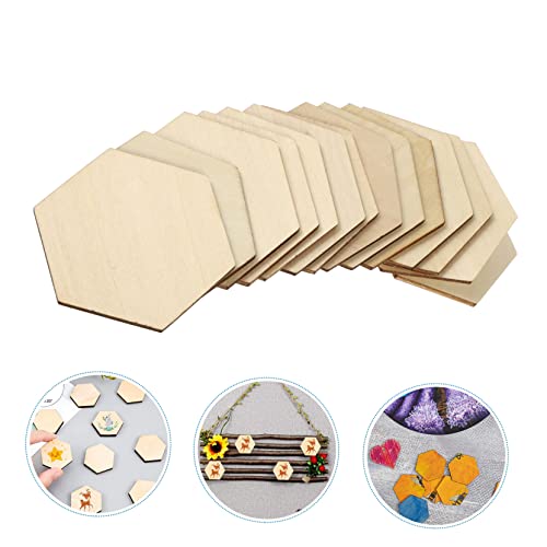DECHOUS 50pc Ornaments for Kids Mini Hexagon Wood Chips Unfinished Wood Hexagon Wood Mosaic Tile Wooden Hexagon Cutouts Unfinished Wooden Hexagon DECHOUS
