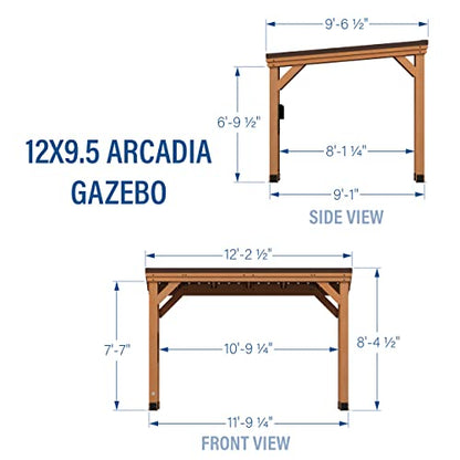 Backyard Discovery Arcadia 12 x 9.5 All Cedar Wooden Gazebo Pavilion with Hard Top Steel Slope Roof, Durable, Supports Snow Loads and Wind Speed, Rot