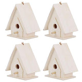 Outdoor Bird Houses, Wooden Birdhouse, 4Pcs Mini Hanging Wooden Bird House with Pole, Bird Nests Cage Ornament Crafts, for Garden Courtyard Decor Haofy