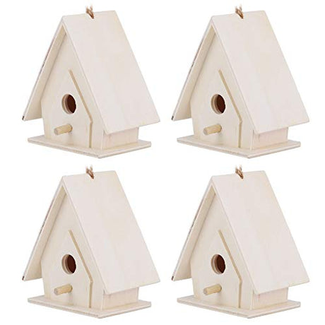 Outdoor Bird Houses, Wooden Birdhouse, 4Pcs Mini Hanging Wooden Bird House with Pole, Bird Nests Cage Ornament Crafts, for Garden Courtyard Decor Haofy