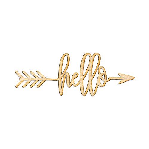 Woodums Hello Arrow Wood Sign Hello Décor Wall Art for Gallery Wall - Unfinished 18" Wide x 6" Tall Woodums