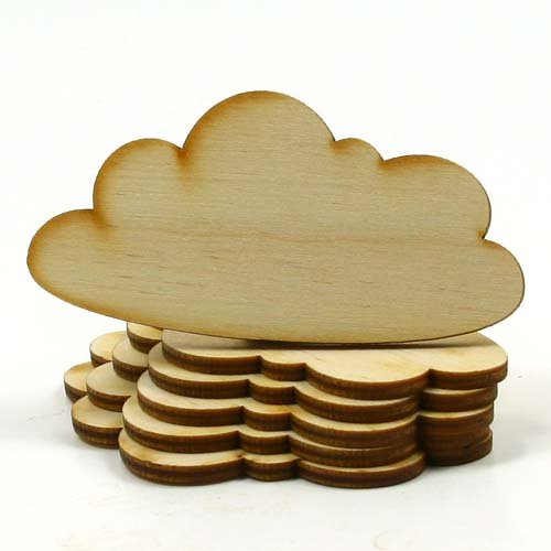 Mylittlewoodshop - Pkg of 6 - Cloud - 3 inches by 1 inch and 1/8 inch Thick Unfinished Wood(LC-CLOD01-6) Unique Wood Shapes