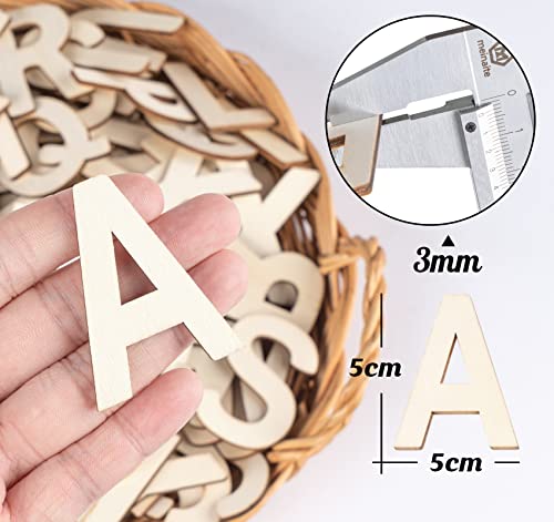 CMIOUEO 2" Wooden Letters - 170 Pcs Wood Alphabet Letters for Crafts Wood Letters Sign Decoration Unfinished Wood Letters for Painting/Wall