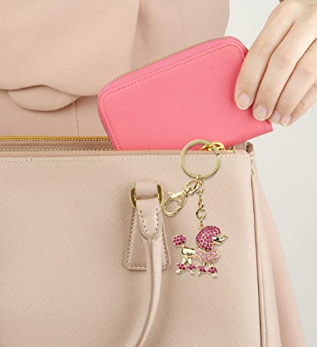 Aqua79 Elegant Pink Poodle Dog Keychain - Gold 3D Sparkling Charm Rhinestones Fashionable Stylish Metal Alloy Durable Key Ring Bling Crystal Jewelry - WoodArtSupply