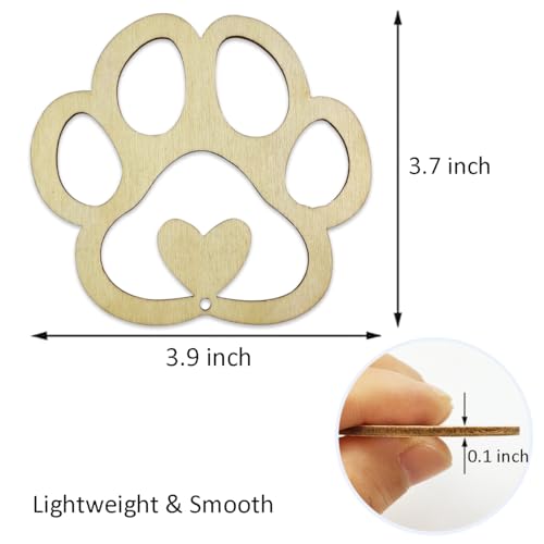 30pcs Heart Paw Shaped Wooden Cutouts Dog Cat Claws Cutouts Unfinished Wood Pet Paw Wood DIY Craft Embellishments Gift Ornaments Decoration, 3.9 x JEKEJIAJIU