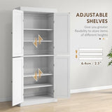 HOMCOM 72.5" Kitchen Pantry Storage Cabinet, Freestanding Kitchen Cabinet with 4 Doors and Adjustable Shelves for Dining Room, White Wood Grain HOMCOM