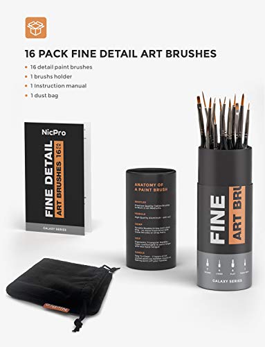 Nicpro 16 PCS Small Detail Paint Brush Set, Professional Miniature Painting Kit Fine Detail Brushes for Watercolor Oil Acrylic, Craft, Models, Rock Nicpro