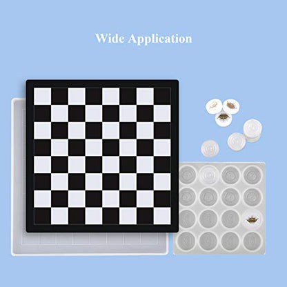 2Pcs Silicone Molds Set (1x Checker Resin Mold + 1x Checker Board Resin Mold) for 3D Checker Game Board Pieces Making Epoxy Casting Mold DIY Jewelry