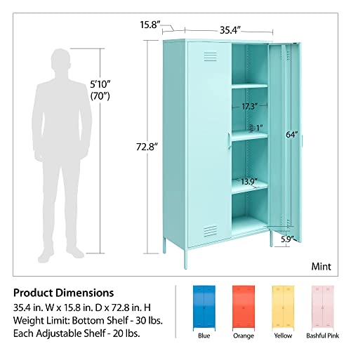 Novogratz Cache Tall 2 Door Metal Locker Cabinet, Mint - WoodArtSupply