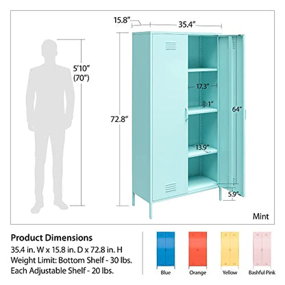 Novogratz Cache Tall 2 Door Metal Locker Cabinet, Mint - WoodArtSupply