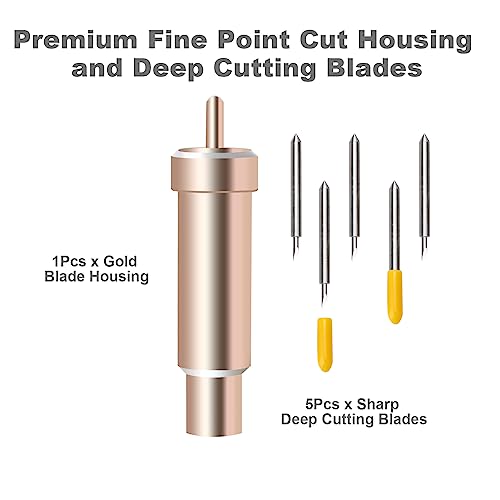 Premium Deep Cut Housing and Blades, karmiero Fine Point Cut Housing + 5Pcs Deep Point Blades, Cutting Thick Materials for Cricut Maker and Explore karmiero