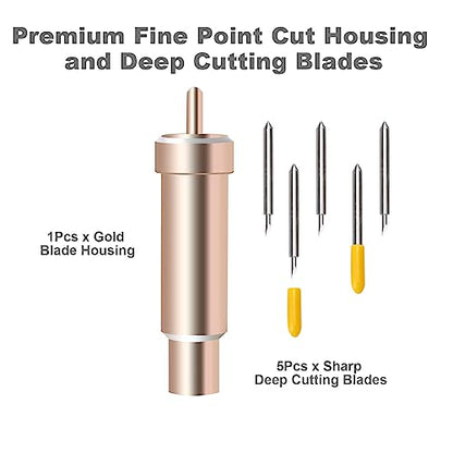 Premium Deep Cut Housing and Blades, karmiero Fine Point Cut Housing + 5Pcs Deep Point Blades, Cutting Thick Materials for Cricut Maker and Explore - WoodArtSupply