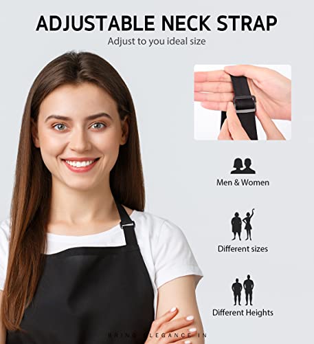 Syntus 2 Pack Adjustable Bib Apron Waterdrop Resistant with 2 Pockets Cooking Kitchen Aprons for Women Men Chef, Black - WoodArtSupply