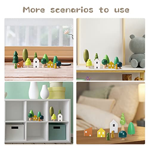 Promise Babe Wooden Tree Toys - Montessori Wooden Blocks Stacking Toys for Toddlers, Miniature Trees & House Various Sizes Woodland Creative Craft Promise Babe