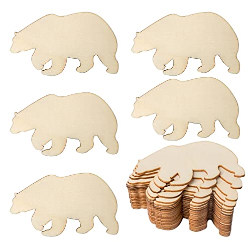 Bear Wooden Blank Grizzly Wood Wall Art Unfinished Ornaments for Christmas Wedding Birthday Party Thanksgiving Day Decoration 20Pcs. Zontween
