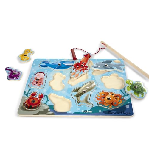 Melissa & Doug Magnetic Wooden Fishing Game and Puzzle With Wooden Ocean Animal Magnets - Magnetic Fishing Game, Ocean Animals Chunky Puzzle For Melissa & Doug