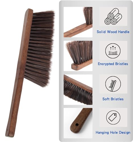 Hand Broom Brush,Natural Wooden Handle Soft Bristles Dusting Cleaning Brush,Light and Sturdy for Furniture,Bed,Car,Bench, Crevice Cleans Crojetry