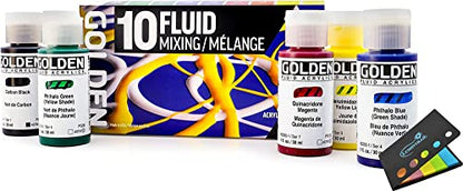 Lumintrail Golden Fluid Acrylic Paint, Fluid Mixing Set, 1 Fl. Oz. Bottles, 10 Piece Set of Acrylic Paints Sticky Notes - WoodArtSupply