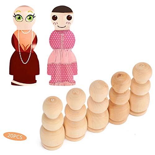 20Pcs Wooden Peg Dolls, Unfinished Wood People Bodies Shapes Figures for DIY Painting, Decoration, Peg Game, 2.7in Height