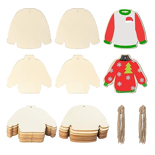 Clothes Wood Wooden Clothing Shape Unfinished Wood Sweater Blank Wood Pieces Wooden with Twines Art Ornaments for Christmas Wedding Birthday Party - WoodArtSupply