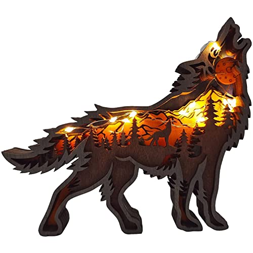 Linwnil Wolf 3D Forest Animal Wooden Wall Sculpture - Multi-Layer Art for Home Decor Linwnil
