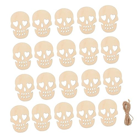 CIMAXIC 20 Pcs Wooden Skull Pendant Halloween Decor Wood Decor Gift tag Wooden Tags Halloween Skull Hanging Pendants Halloween Skull Hanging Decor CIMAXIC