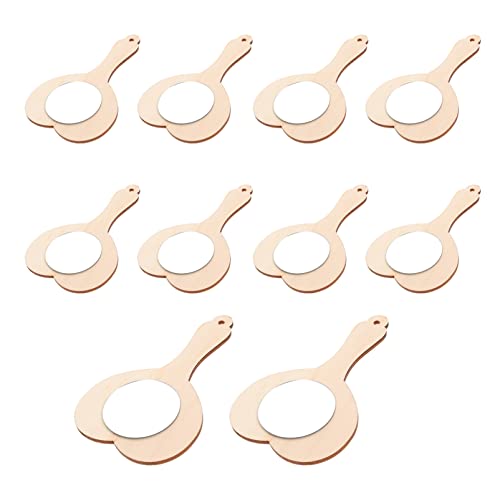 Sewroro 10pcs Small Wooden Mirror Childrens Arts Mirror Princess Mirror Unfinished Cosmetic Mirror Hand Held Vanity Mirror DIY Makeup Mirror Kids Kid Sewroro