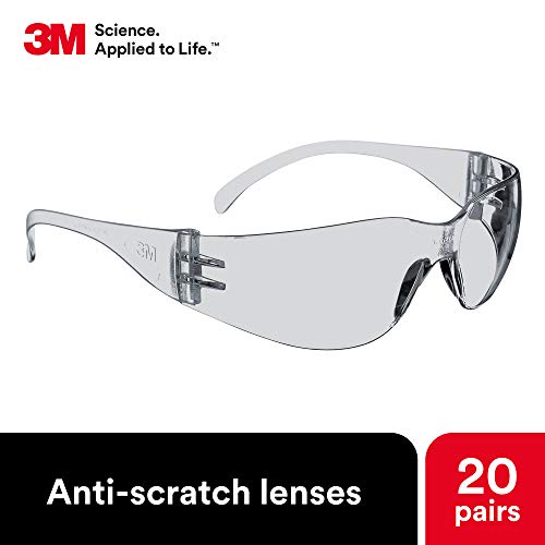 3M Safety Glasses, Virtua, ANSI Z87, 20 Pairs, Indoor/Outdoor Clear Hard Coat Lens, Clear Frame 3M
