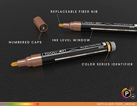 36 Acrylic Paint Pens Skin and Natural Earth Tone Marker Set For Rock Painting, Canvas, Mugs, Glass, Plastic, Wood, Metal, Fabric, Scrapbooking, Most TOOLI-ART