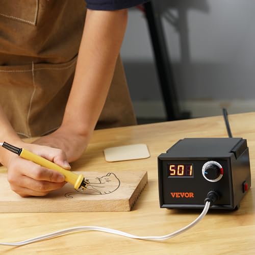 VEVOR Wood Burning Kit, 200~700°C Adjustable Temperature with Display, Wood Burner with 1 Pyrography Pen, 23 Wire Nibs, 1 Pen Holder, 4 Wood Chip, 1 - WoodArtSupply