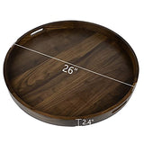 KINGCRAFT 26 x 26 inches Extra Large Round Ottoman Table Tray Wooden Solid Serving Tray with Handle Black Walnut Circle Platter Decorative Tray for Kingcraft