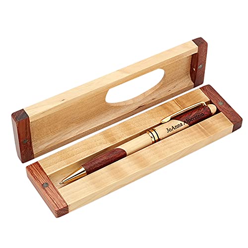 Custom Engraved Wood Pen Set With Maple and Rosewood Finish | Executive Pen and Box With Free Personalization - WoodArtSupply