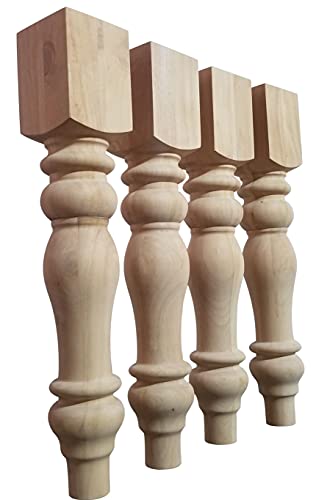 DESIGN 59 Chunky Hardwood Unfinished Farmhouse Dining Table Legs Set of 4 Turned Legs - WoodArtSupply