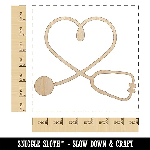 Nurse Doctor Heart Shaped Stethoscope Unfinished Wood Shape Piece Cutout for DIY Craft Projects - 1/8 Inch Thick - 6.25 Inch Size Sniggle Sloth