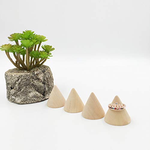 SEWACC 10pcs Unfinished Wooden Cones Natural Wood Cone Ring Holders Unpainted Wood Plain Stand Cone Blank Wooden Cones for DIY Crafts Drawing