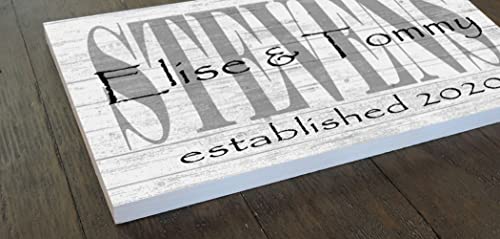 Family Name Sign with Established Date PERSONALIZED Wedding Gift For Couple EST. Date - SOLID WOOD - 16.5" X10.5" (Names & Est. Date) Broad Bay