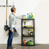 Gracious Living Multipurpose 4 Shelf Modular Design Solid Plastic Lightweight Storage Unit for Indoor and Outdoor Home or Office Organization, Black Gracious Living