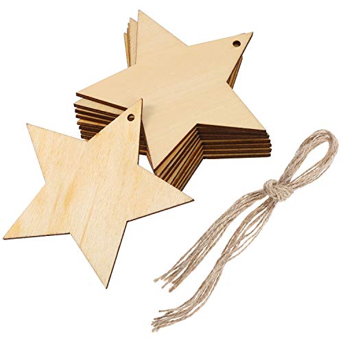 Pangda 20 Packs Wooden Star Cutouts Hanging Ornaments with 20 Packs Strings for Wedding, DIY, Craft, Festival, Decoration, Embellishments - WoodArtSupply