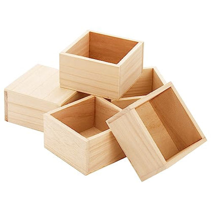 Frcctre 12 Pack Unfinished Small Wooden Box, 4" x 4" Square Wooden Box Craft Storage Organizer Box for Art Collectibles, Home Decor, Desktop Drawer