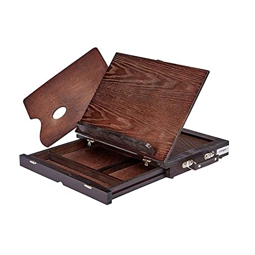 KINGART 706 Adjustable Wood Espresso Stained Desk Tabletop Easel with Storage Drawer and Paint Palette KINGART