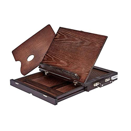 KINGART 706 Adjustable Wood Espresso Stained Desk Tabletop Easel with Storage Drawer and Paint Palette KINGART